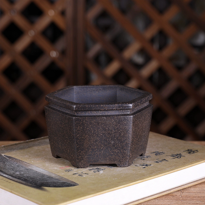 Hexagon Bonsai Pot, Purple San - đánh giá và giá Bonsai Garden With Sand