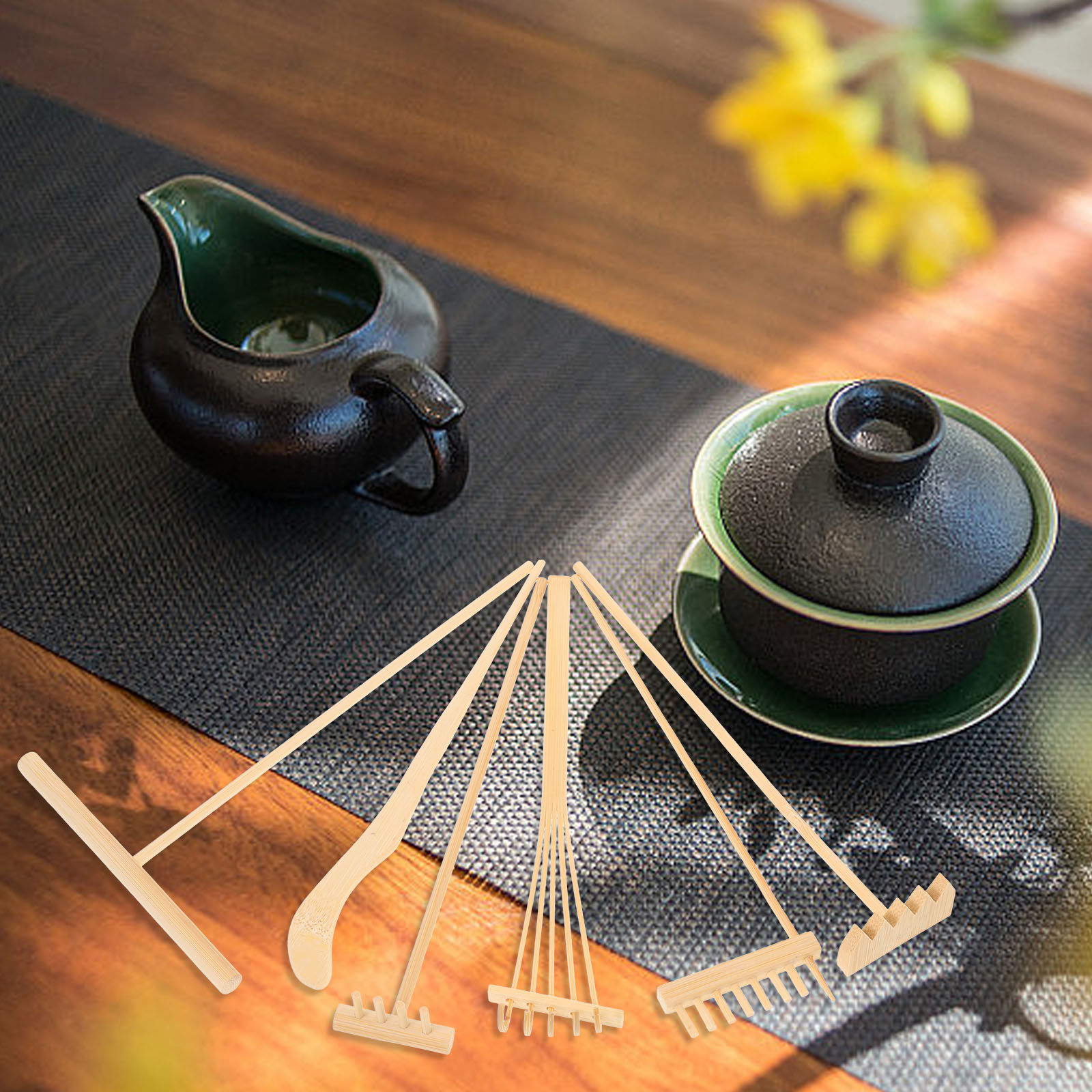 1Set Bamboo Rake Tea Set Mini  - đánh giá và giá Bonsai Garden With Sand